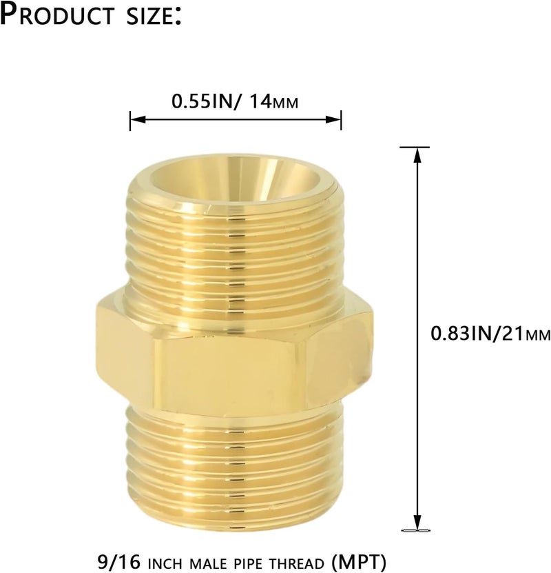 AimatRun 9/16" Male Thread to 9/16" Male Thread Brass Adapter, for RV, garden, kitchen & bathroom faucets, brass compression fitting, plumbing water supply part (2 packs) - Image 3